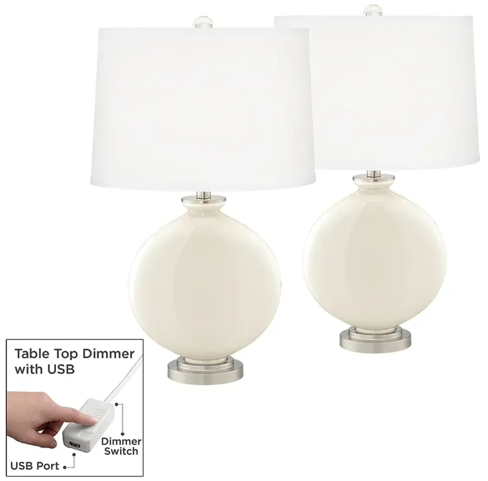 Color Plus Carrie 26 1/2" Highland White Lamps with USB Dimmers