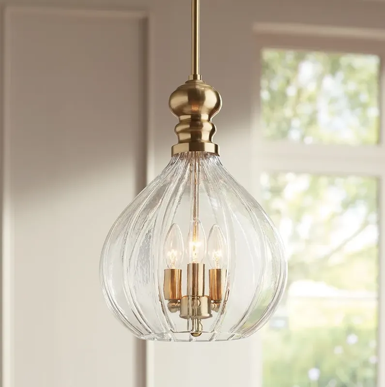 Possini Euro Houten 11 1/2" Wide Soft Gold 3-Light Glass Mini Pendant