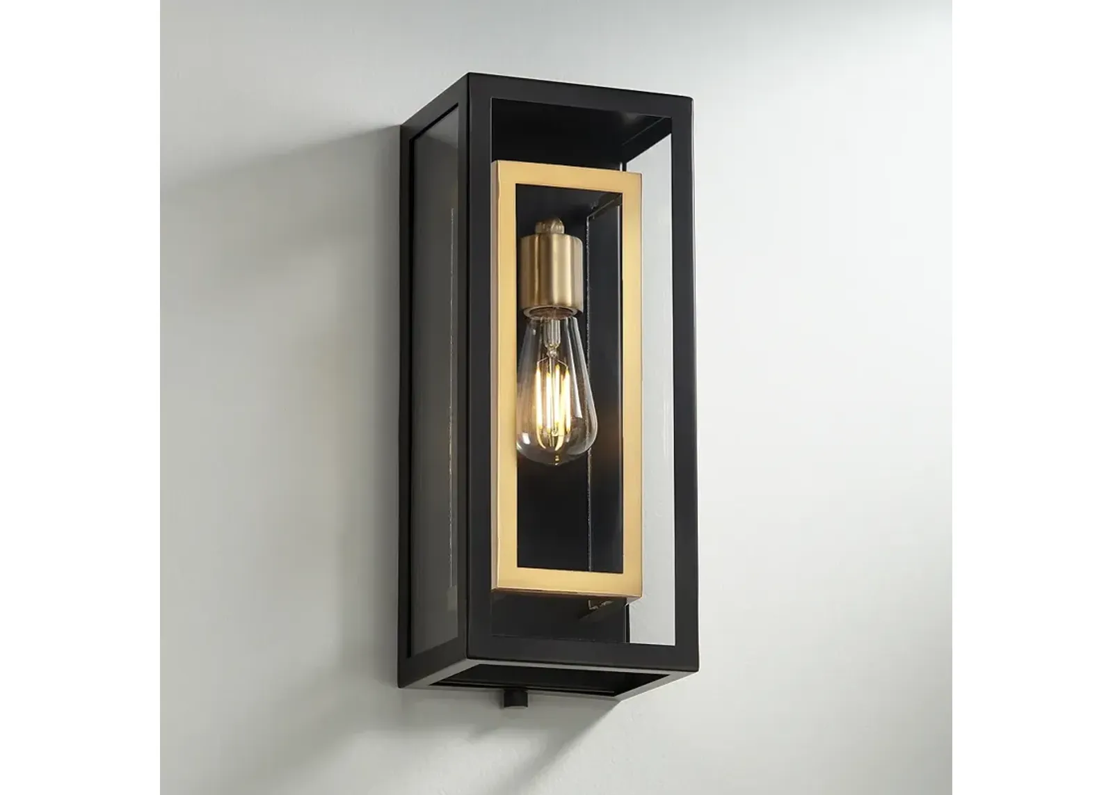 Possini Euro Double Box 15 1/2" High Black and Brass Wall Sconce