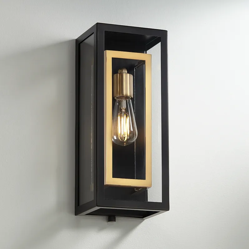 Possini Euro Double Box 15 1/2" High Black and Brass Wall Sconce