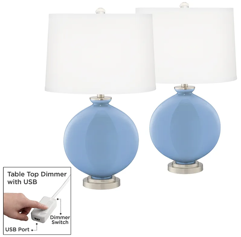 Placid Blue Carrie Table Lamp Set of 2 with Dimmers