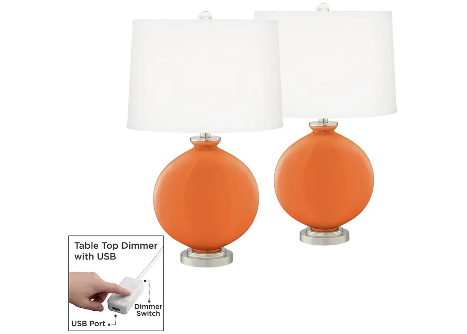 Celosia Orange Carrie Table Lamp Set of 2 with Dimmers