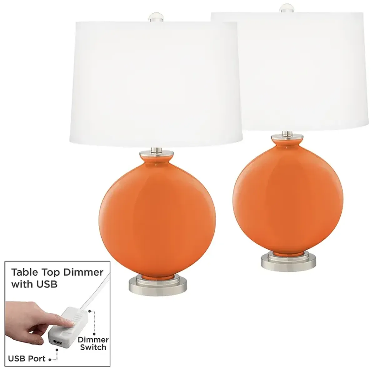 Celosia Orange Carrie Table Lamp Set of 2 with Dimmers