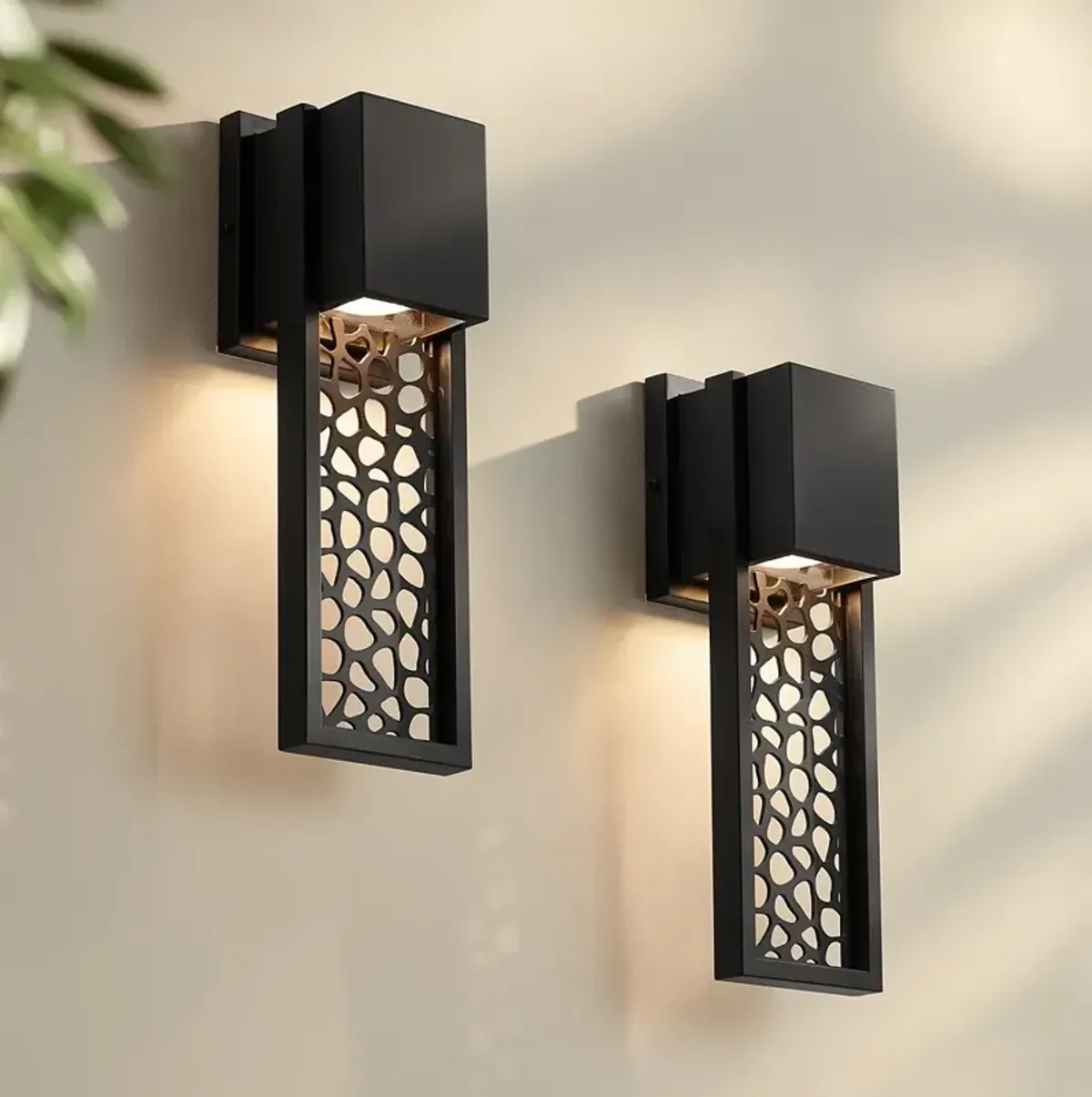 Possini Euro Miele 16"H Matte Black Outdoor LED Wall Light Set of 2