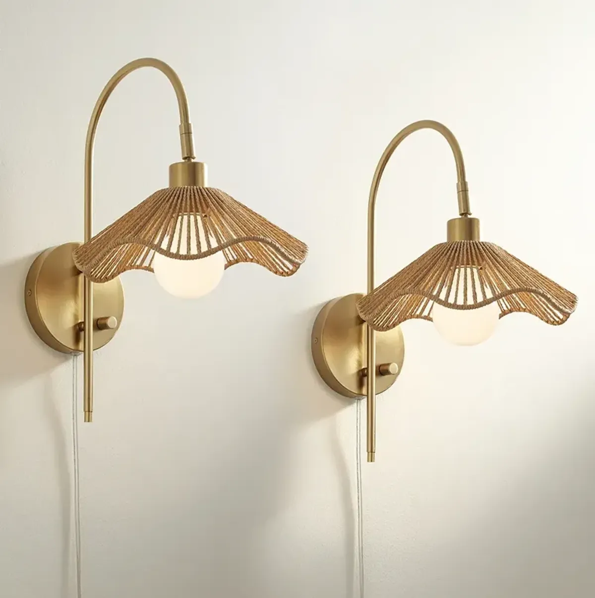 Possini Euro Primrose 17 1/4" H Brass Plug-In Wall Lamp Set of 2