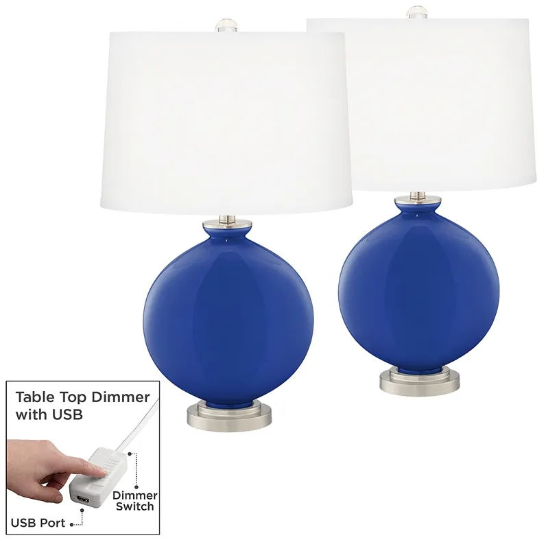 Dazzling Blue Carrie Table Lamp Set of 2 with Dimmers