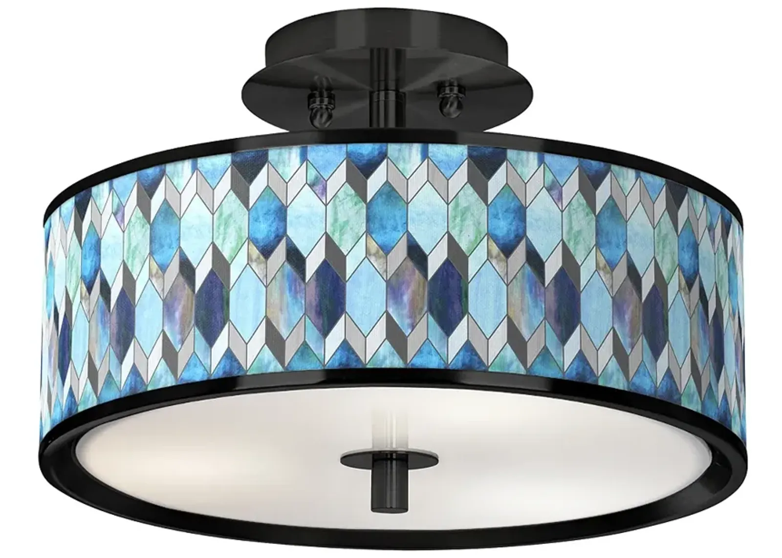 Giclee Glow 14" Wide Blue Tiffany Shade Black Finish Ceiling Light