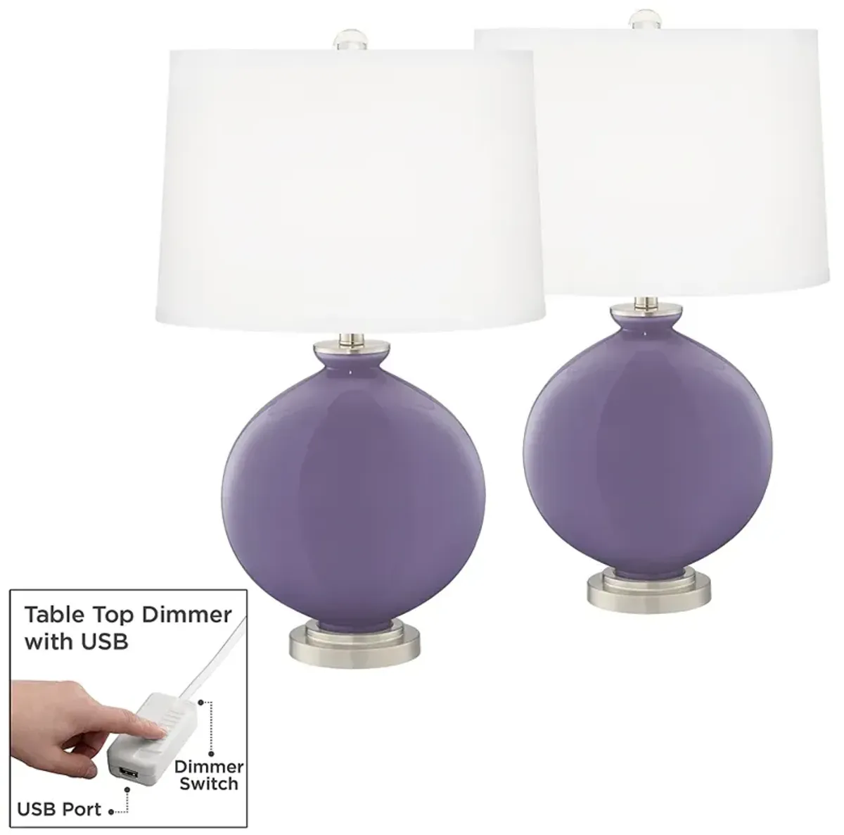 Purple Haze Carrie Table Lamp Set of 2 with Dimmers