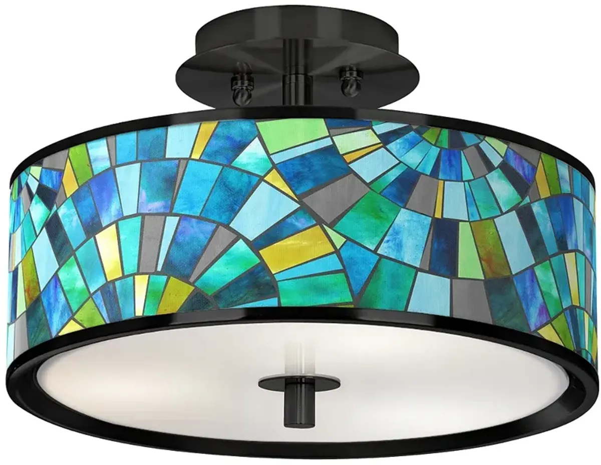 Lagos Mosaic Black 14" Wide Ceiling Light