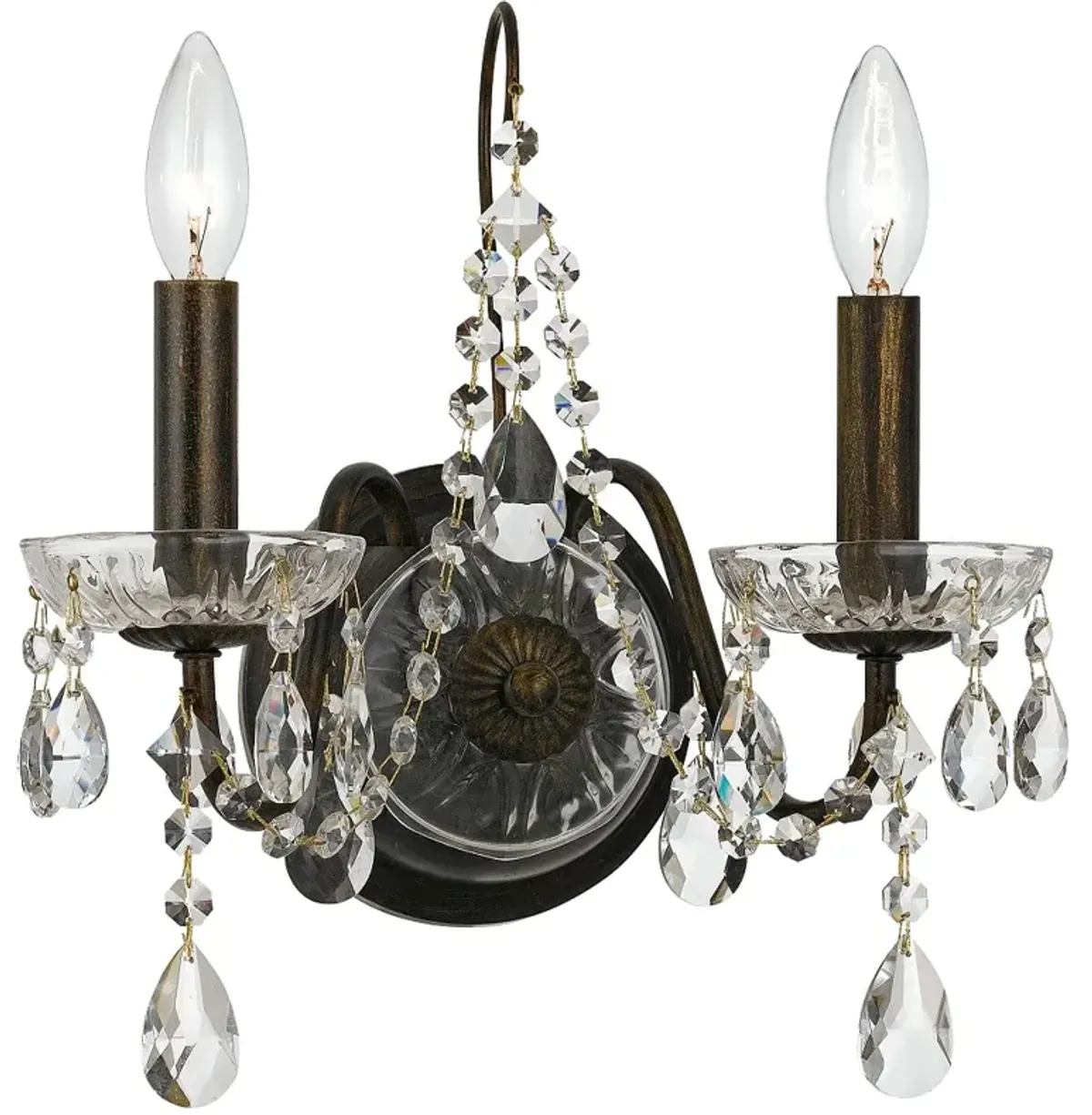 Crystorama Butler 14"H English Bronze 2-Light Crystal Sconce