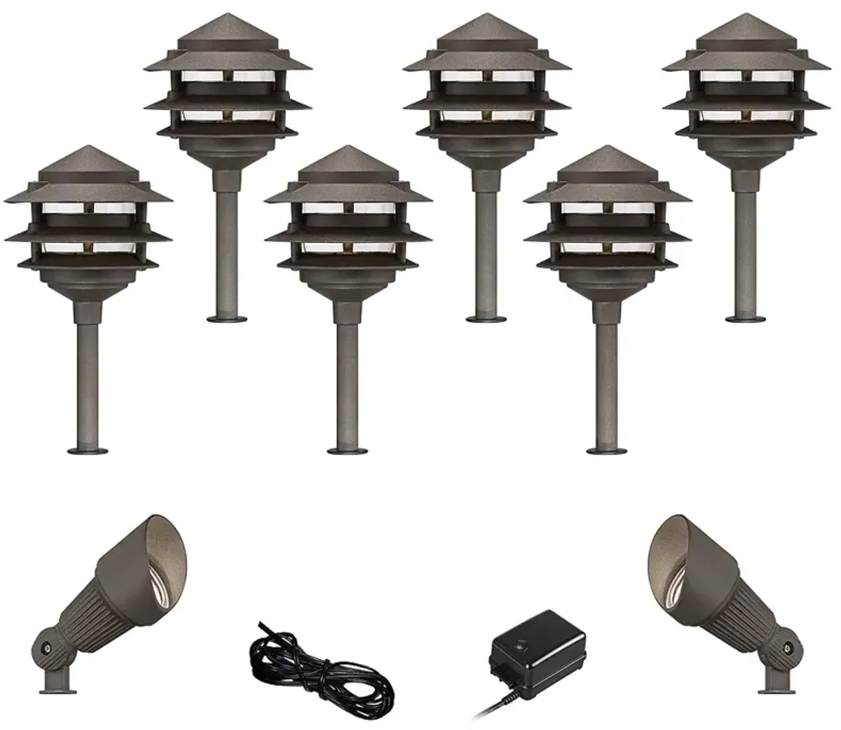 Pagoda Bronze 10-Piece Outdoor LED Landscape Lighting Set