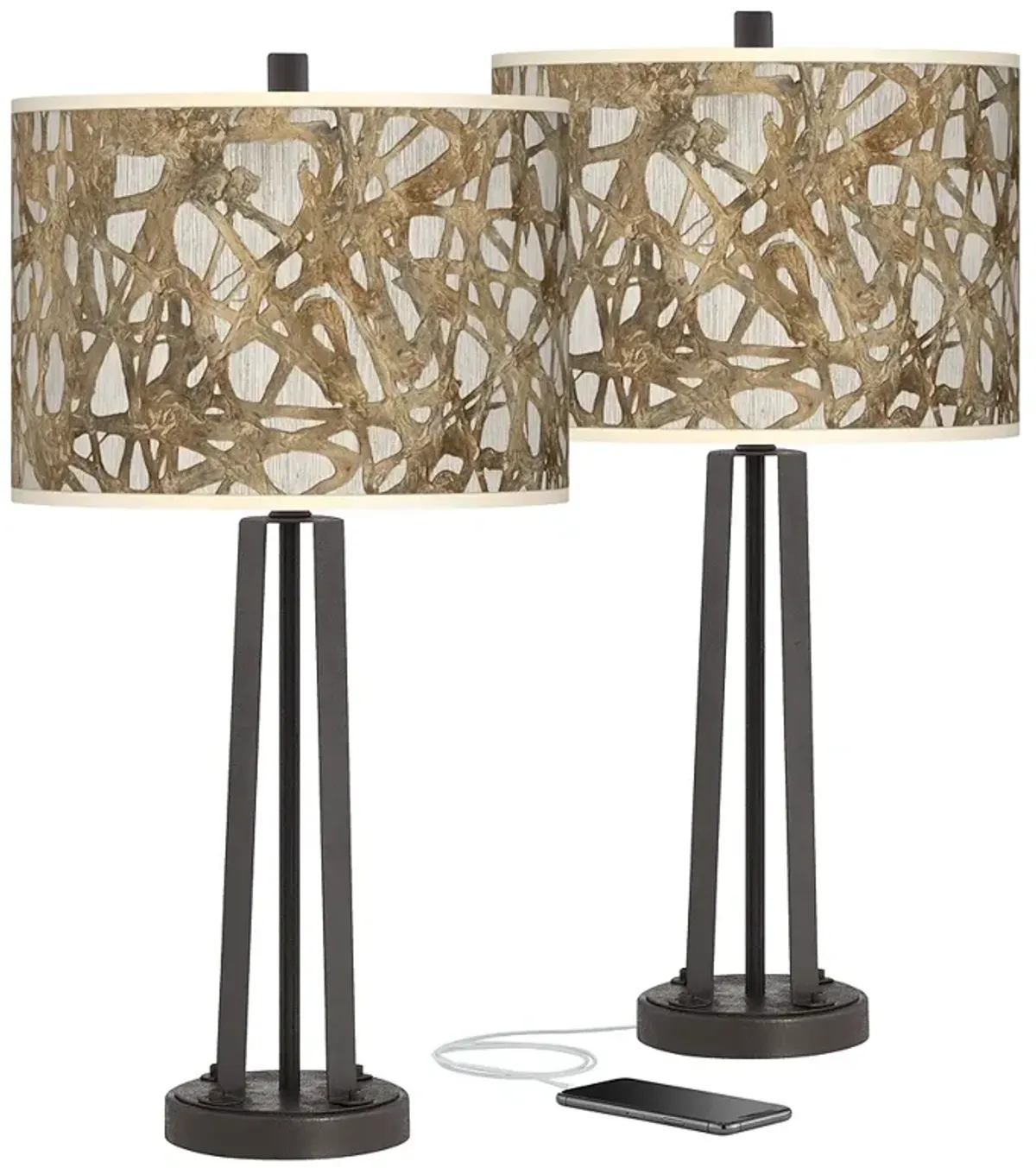 Organic Nest Susan Dark Bronze USB Table Lamps Set of 2