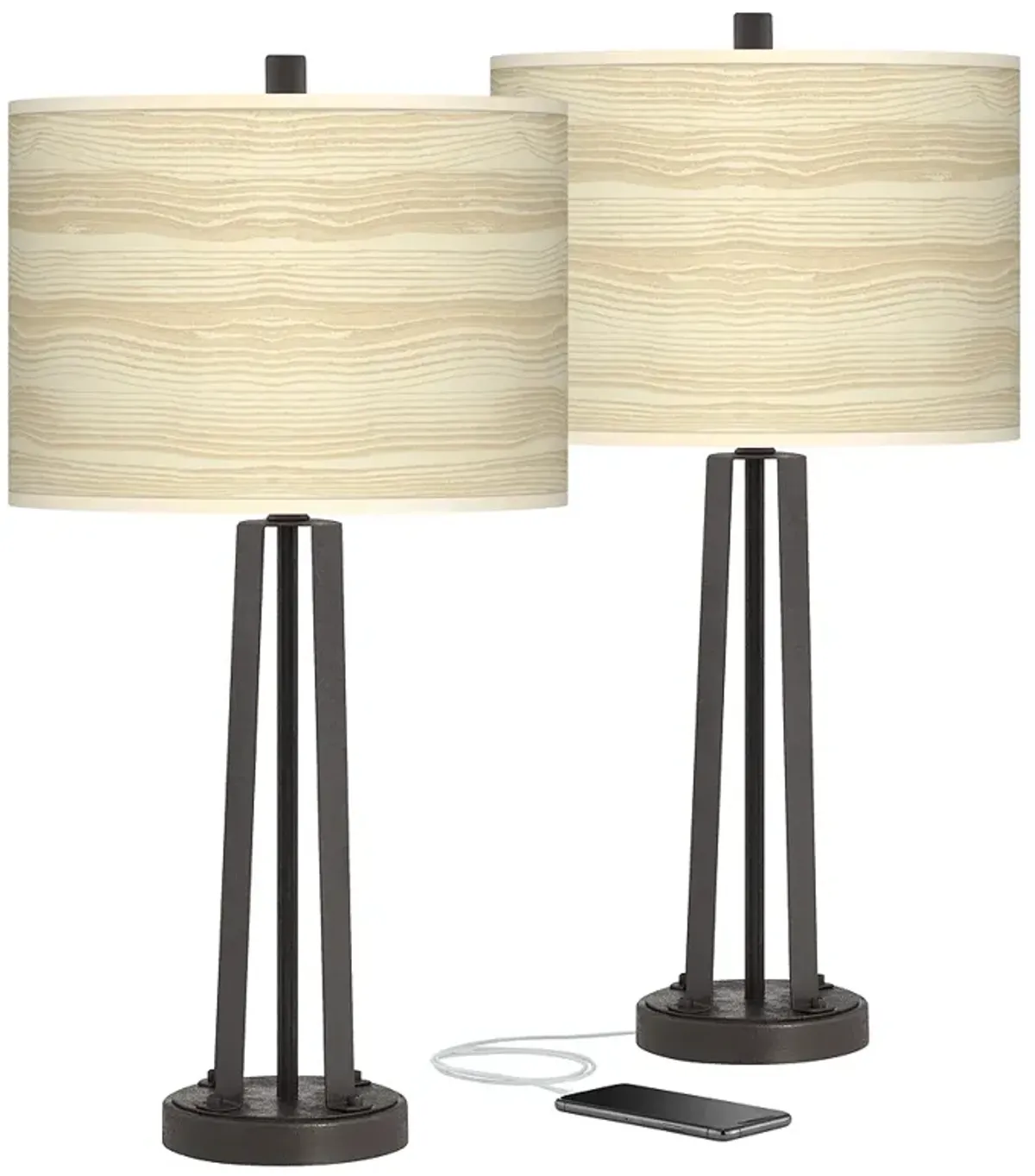 Giclee Glow Susan 25 1/2" Birch Blonde Dark Bronze USB Lamps Set of 2