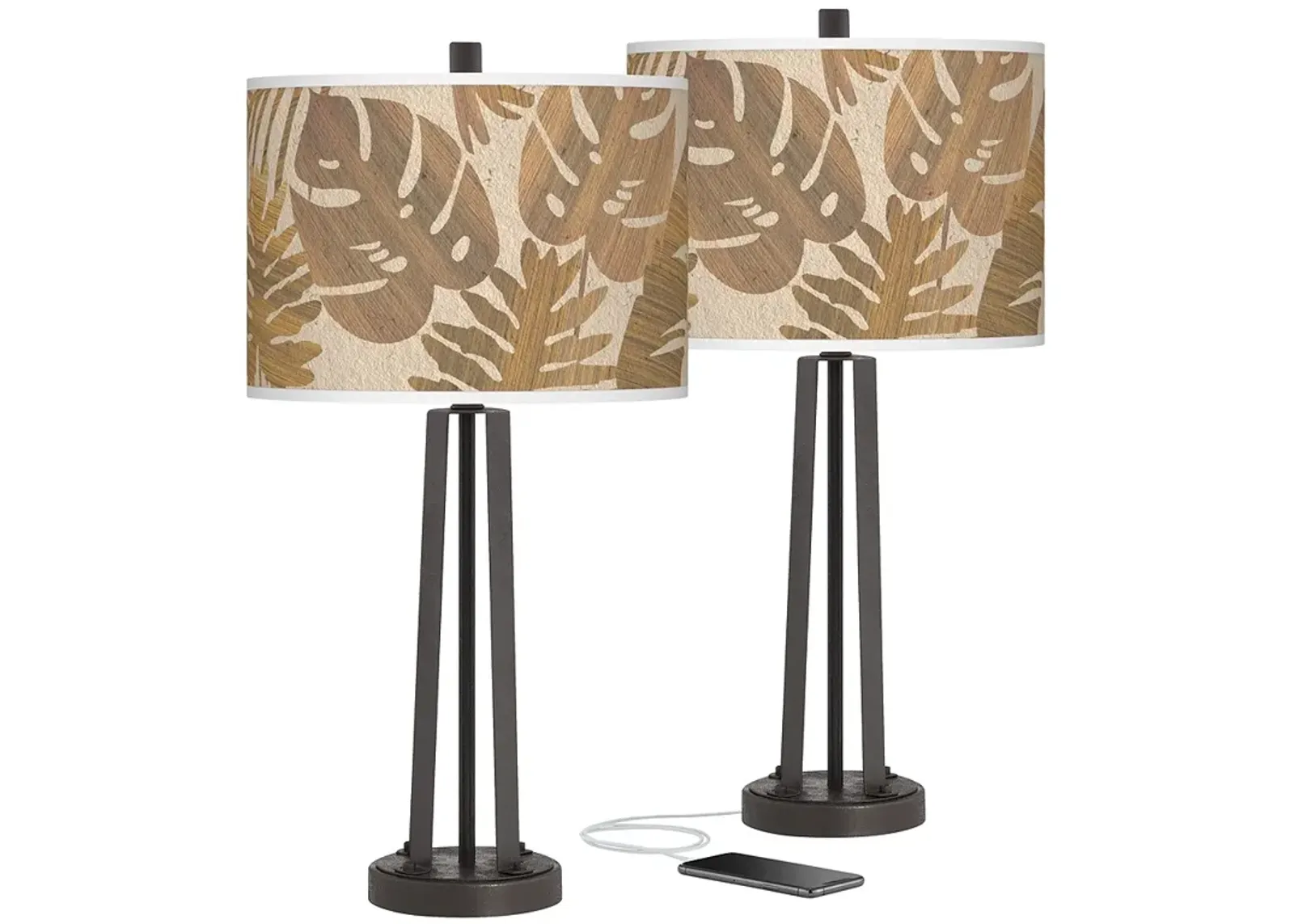 Tropical Woodwork Susan Dark Bronze USB Table Lamps Set of 2