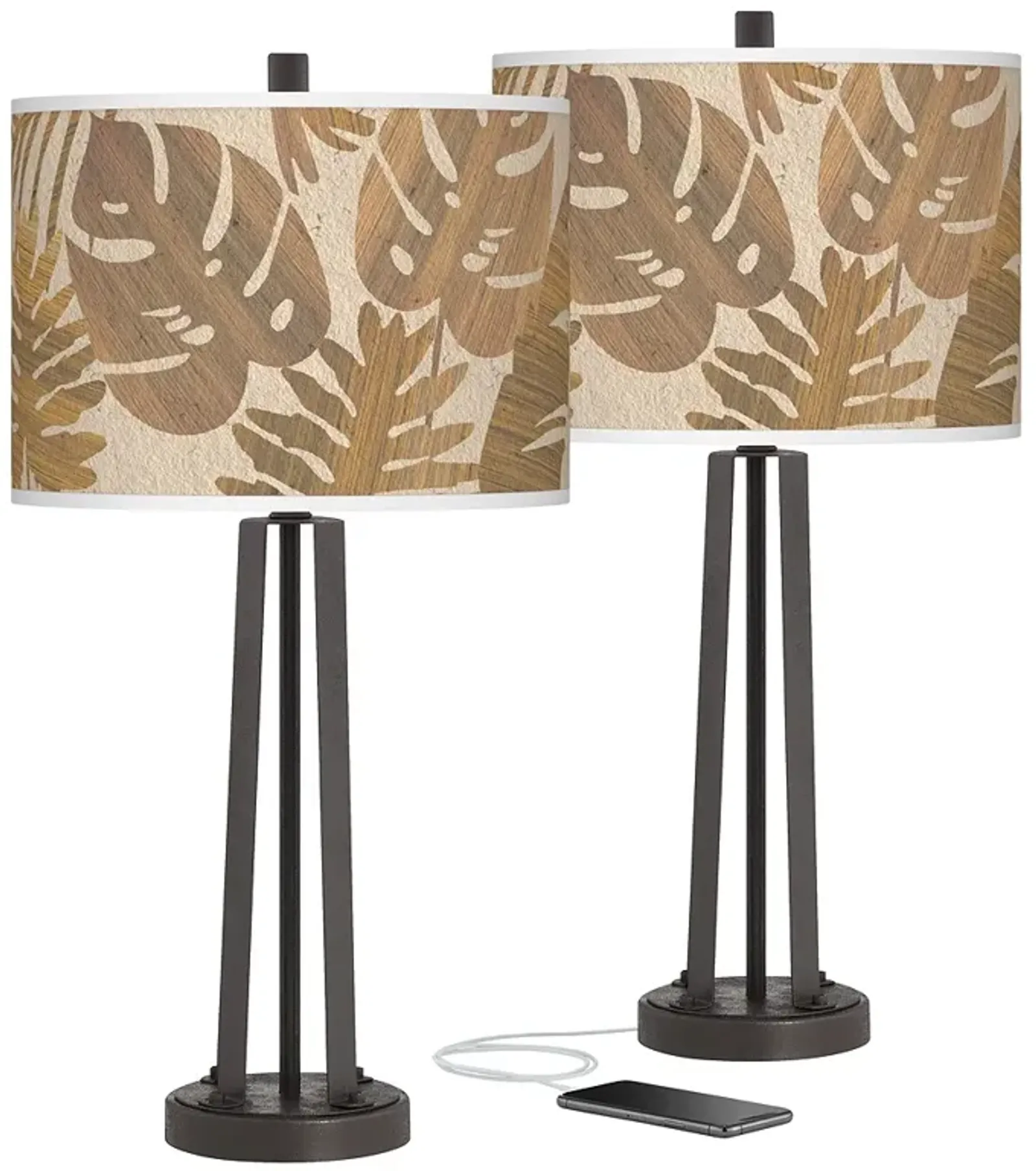 Tropical Woodwork Susan Dark Bronze USB Table Lamps Set of 2