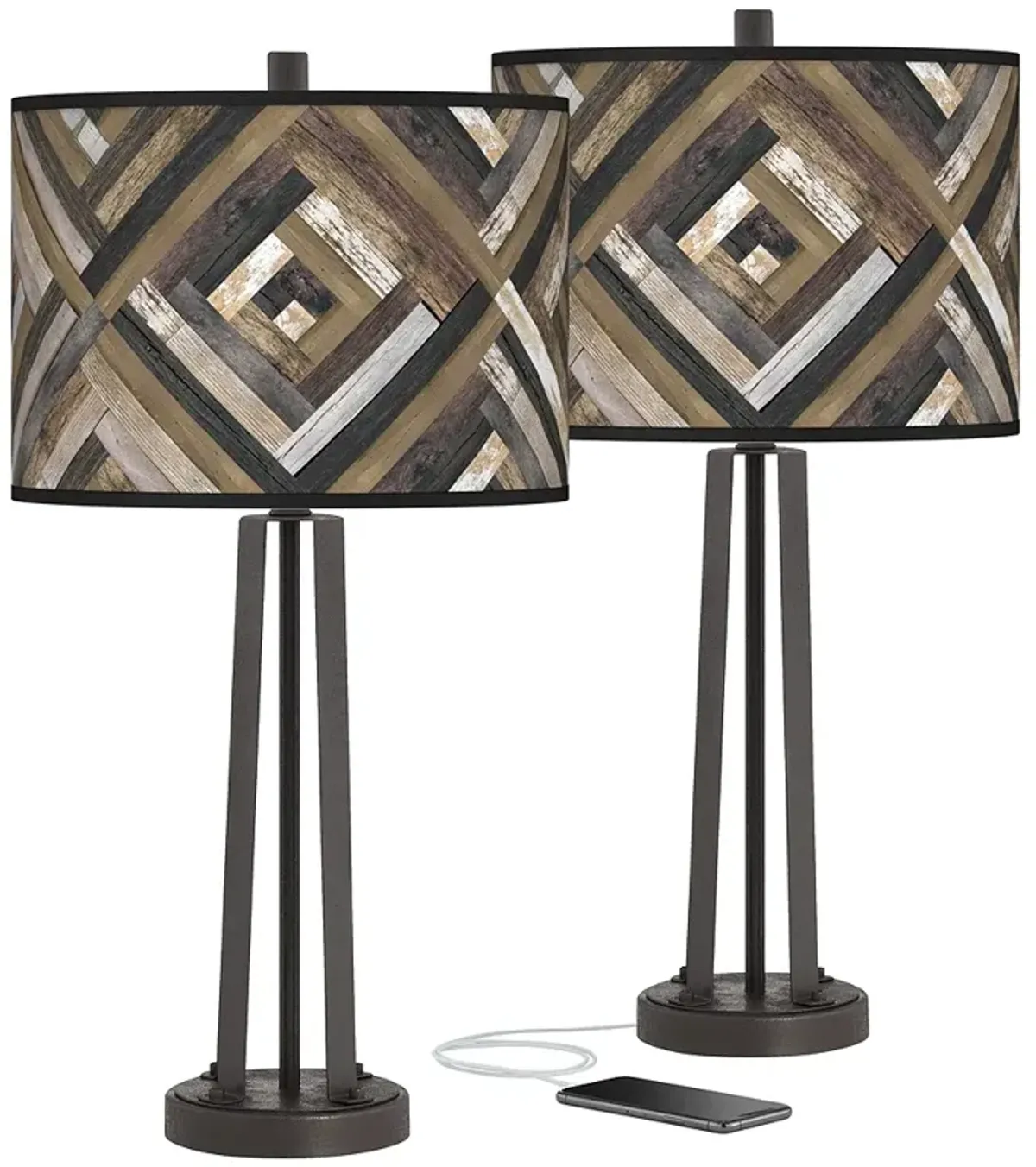 Woodwork Diamonds Susan Dark Bronze USB Table Lamps Set of 2