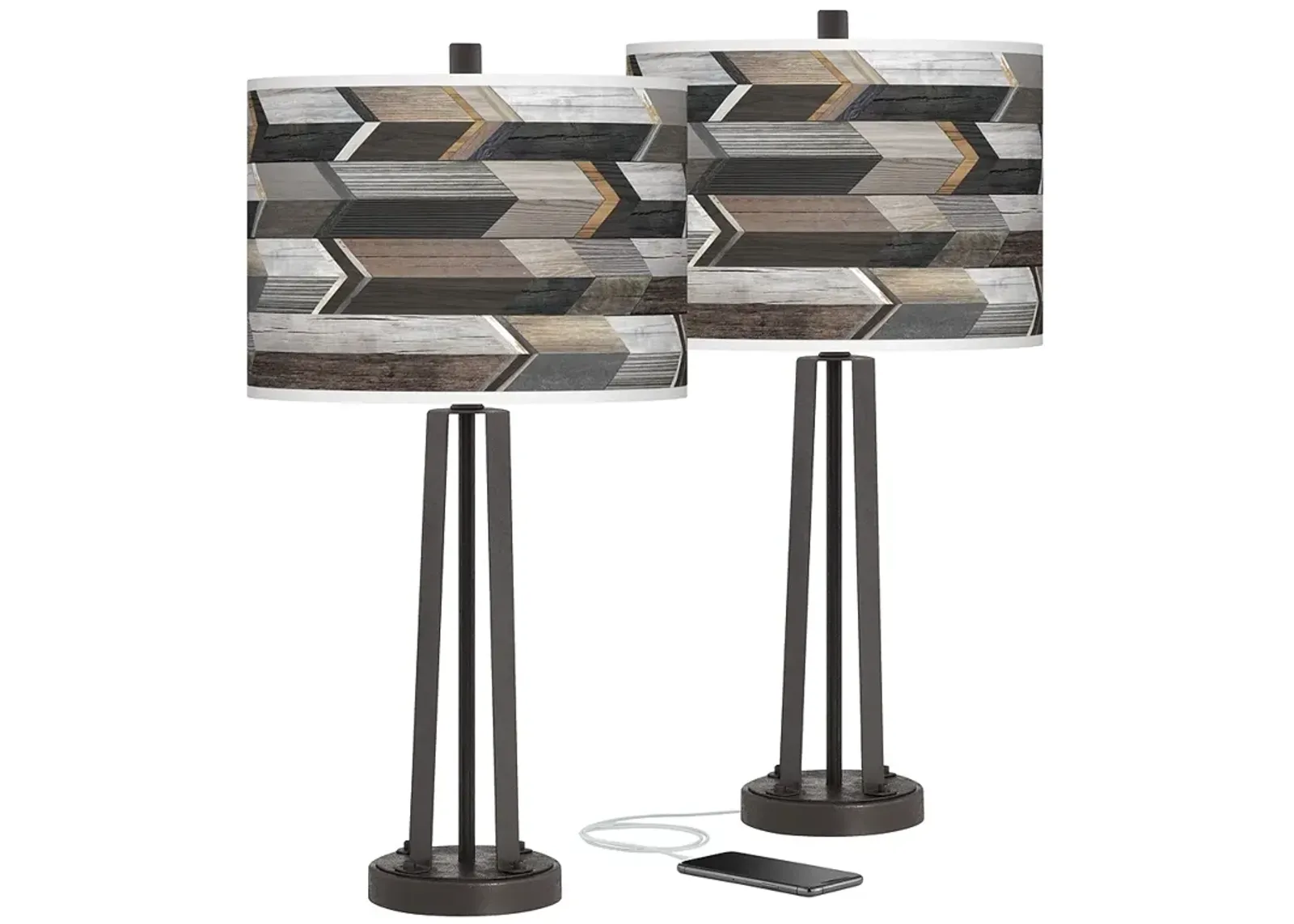 Woodwork Arrows Susan Dark Bronze USB Table Lamps Set of 2