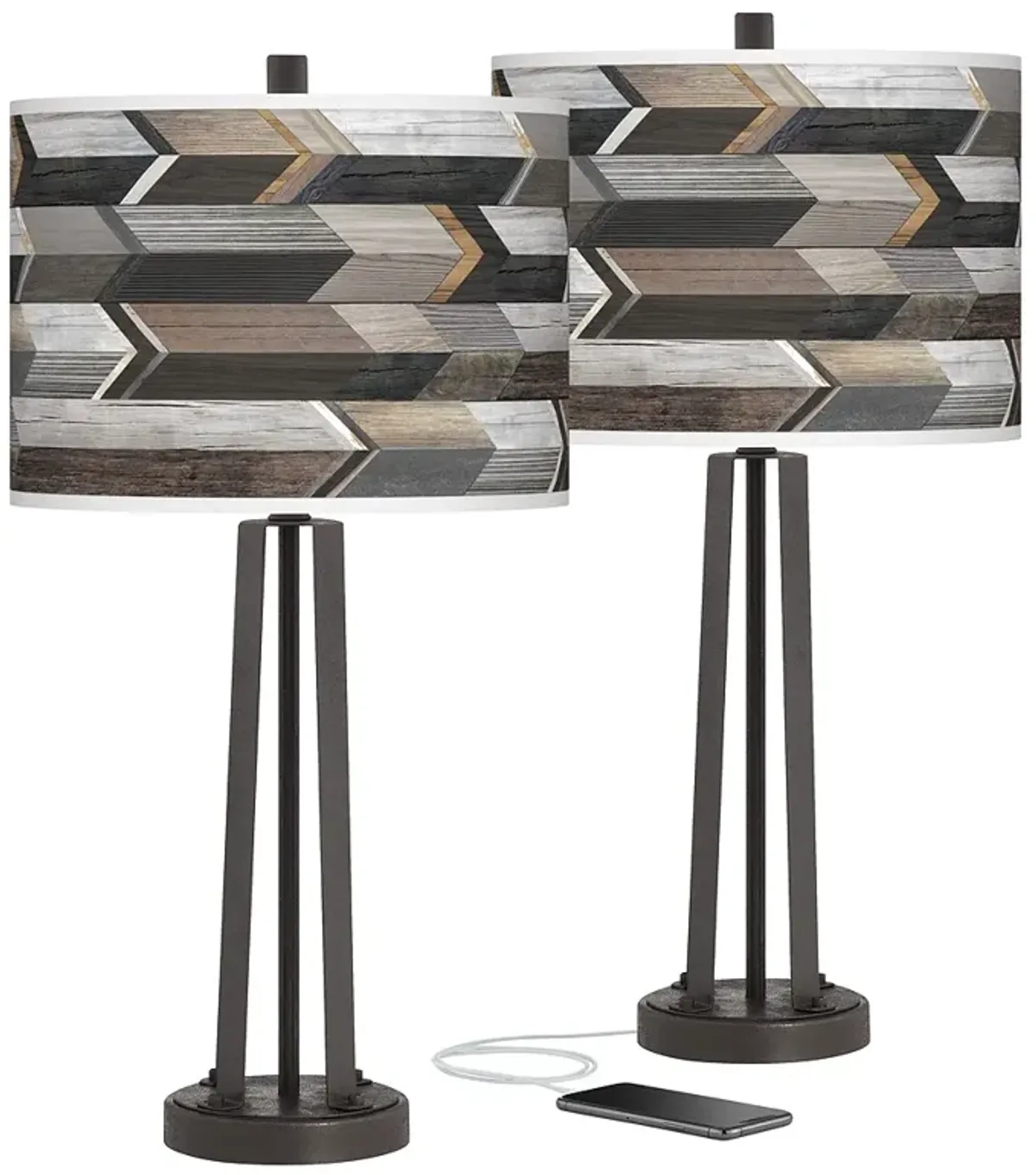 Woodwork Arrows Susan Dark Bronze USB Table Lamps Set of 2