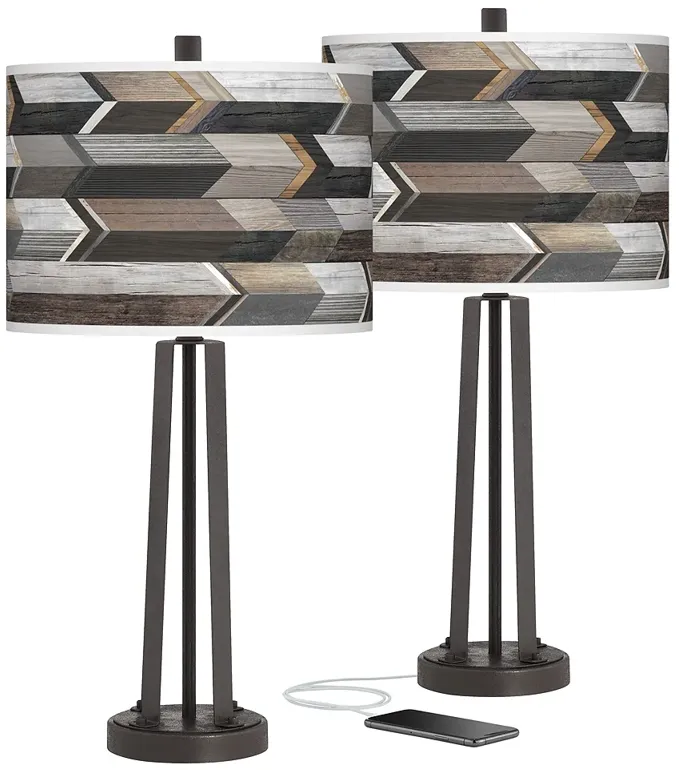 Woodwork Arrows Susan Dark Bronze USB Table Lamps Set of 2