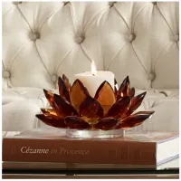 Amber Glass 9 1/4" Wide Crystal Lotus Candle Holder