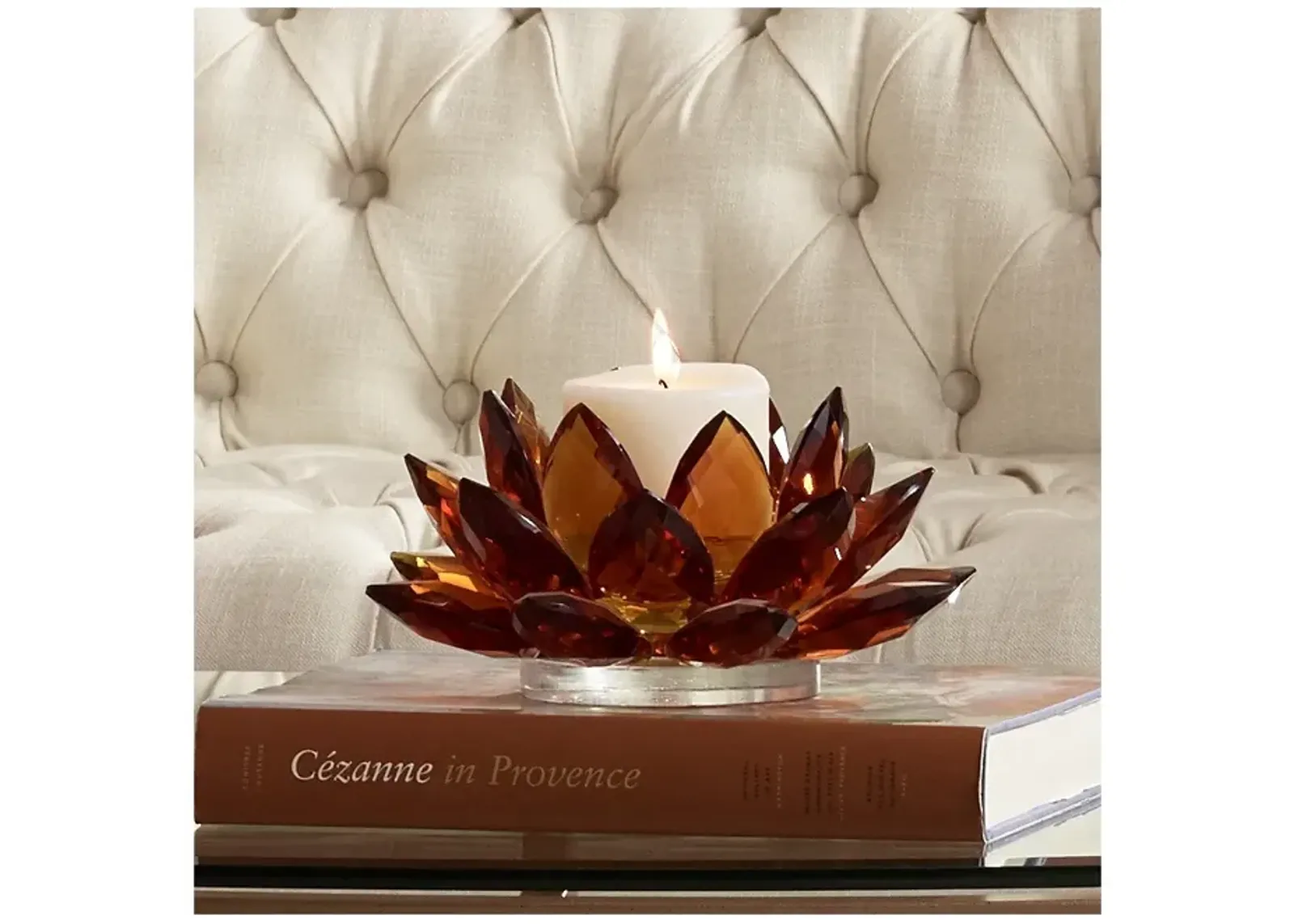 Dahlia Studios Amber Glass 9 1/4" Wide Crystal Lotus Candle Holder