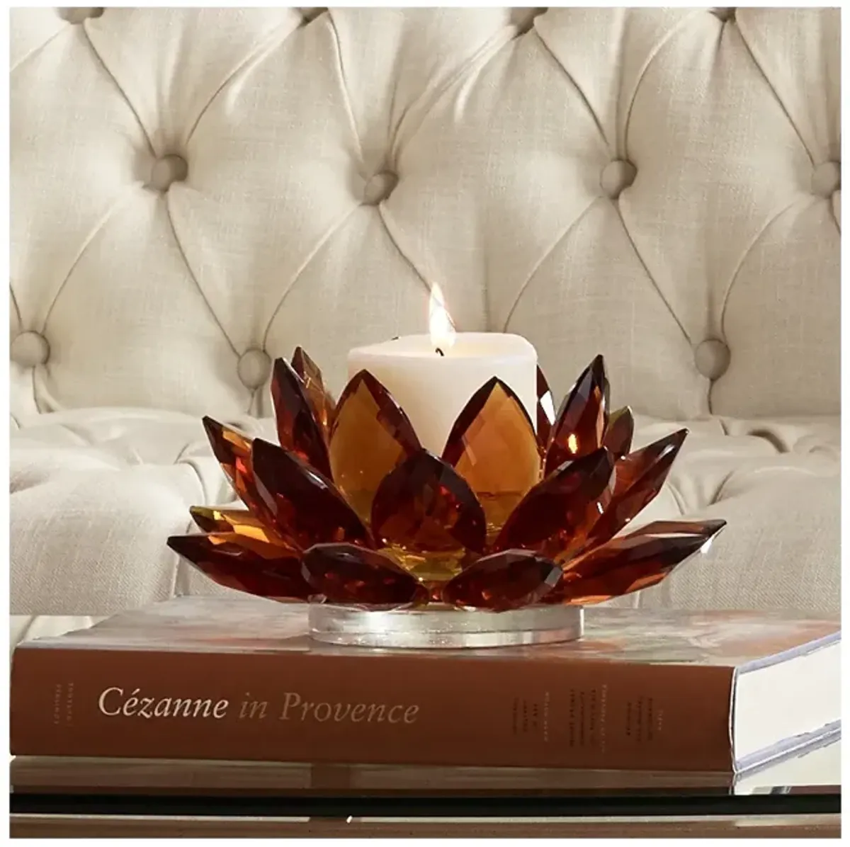 Dahlia Studios Amber Glass 9 1/4" Wide Crystal Lotus Candle Holder