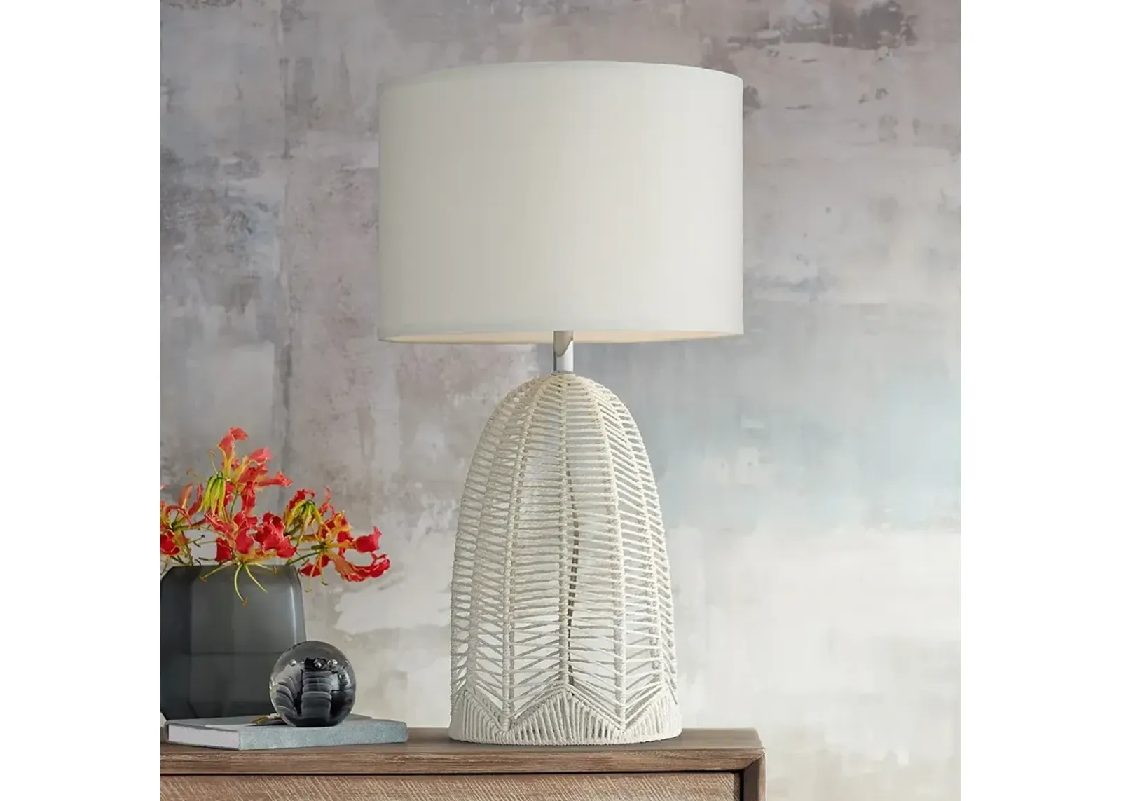 Pacific Coast Lighting Aria 29 1/2" Woven White Rope Cage Table Lamp