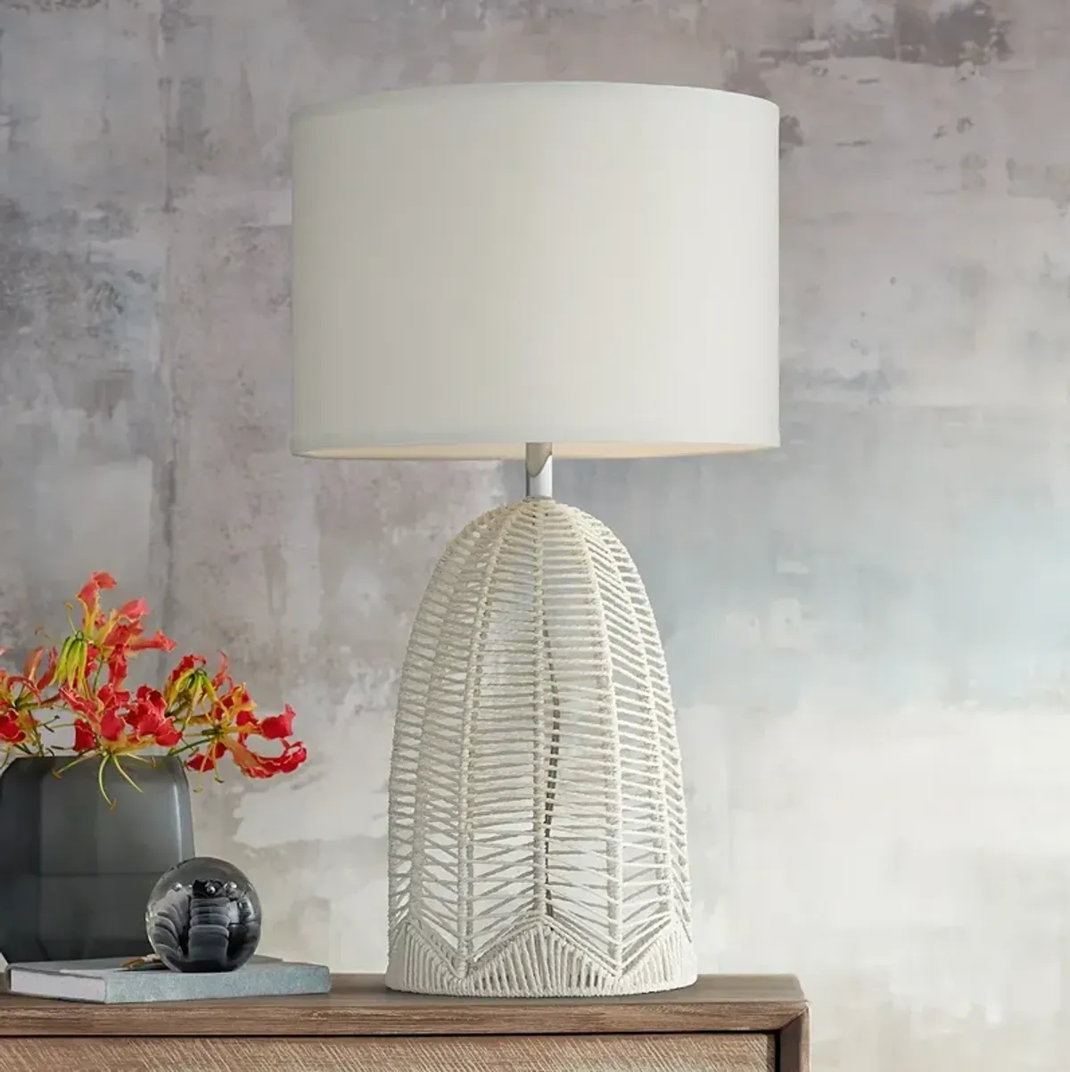 Pacific Coast Lighting Aria 29 1/2" Woven White Rope Cage Table Lamp