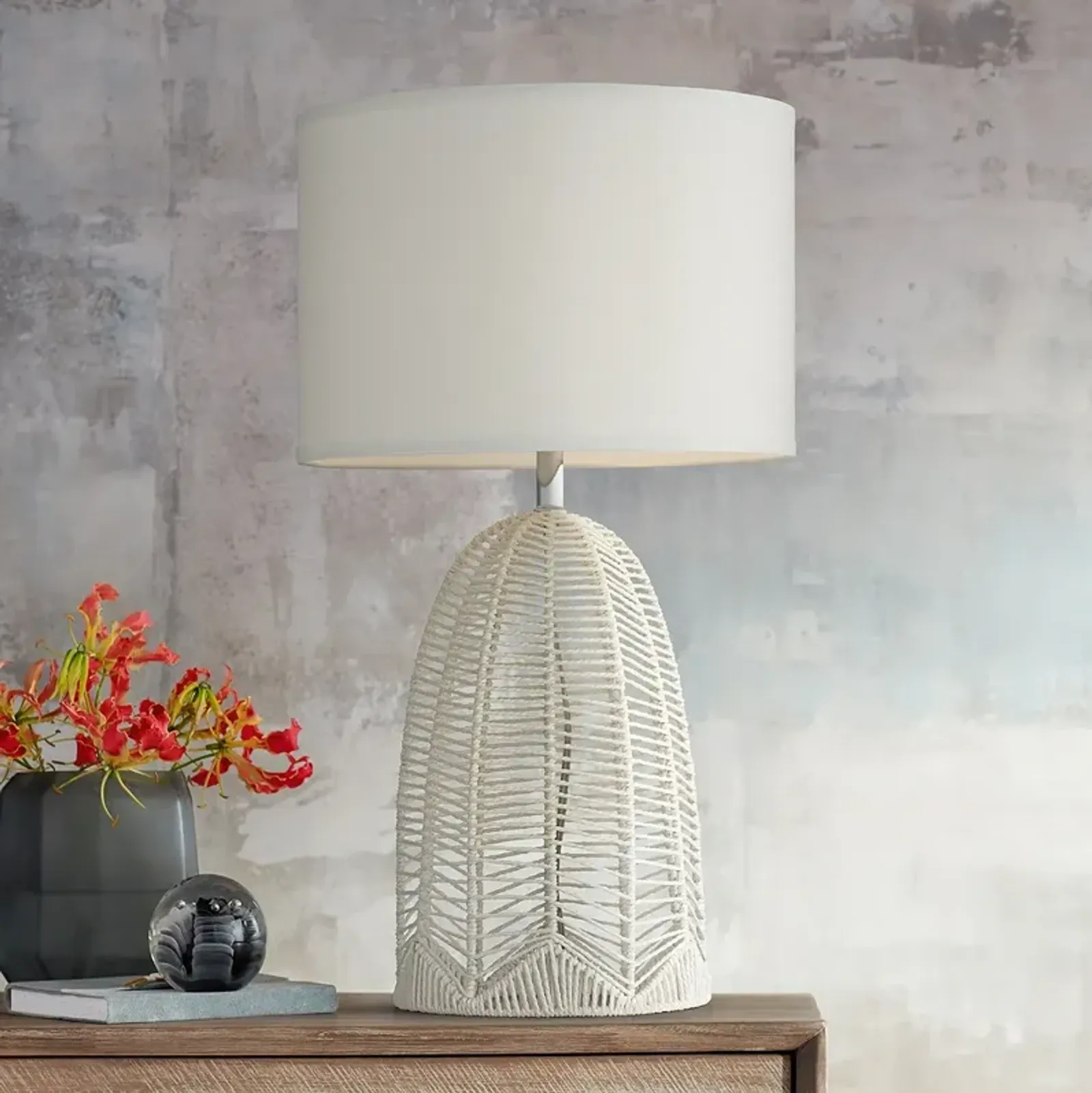 Pacific Coast Lighting Aria 29 1/2" Woven White Rope Cage Table Lamp