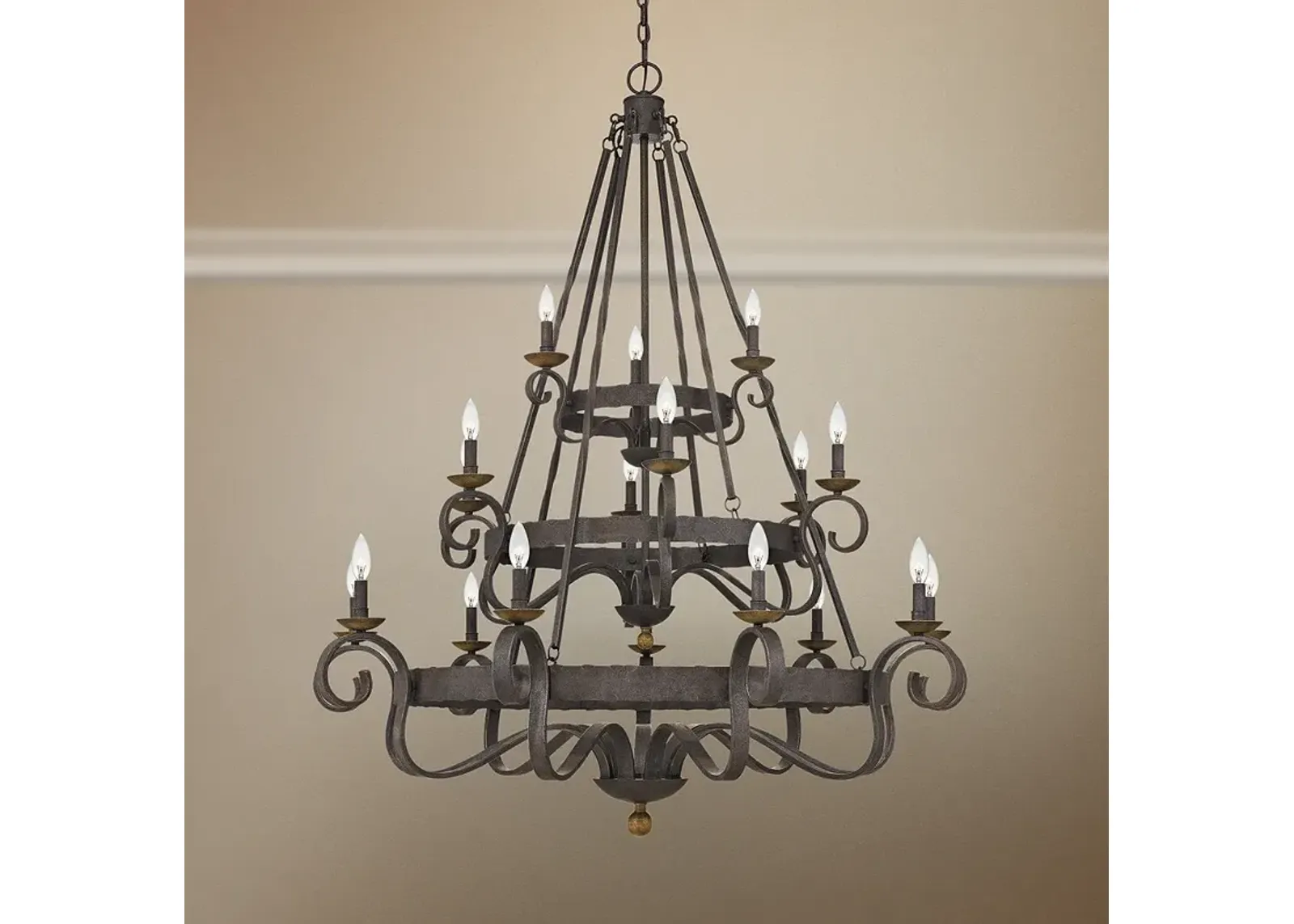 Quoizel Noble 48"W Rustic Black 18-Light 3-Tier Chandelier