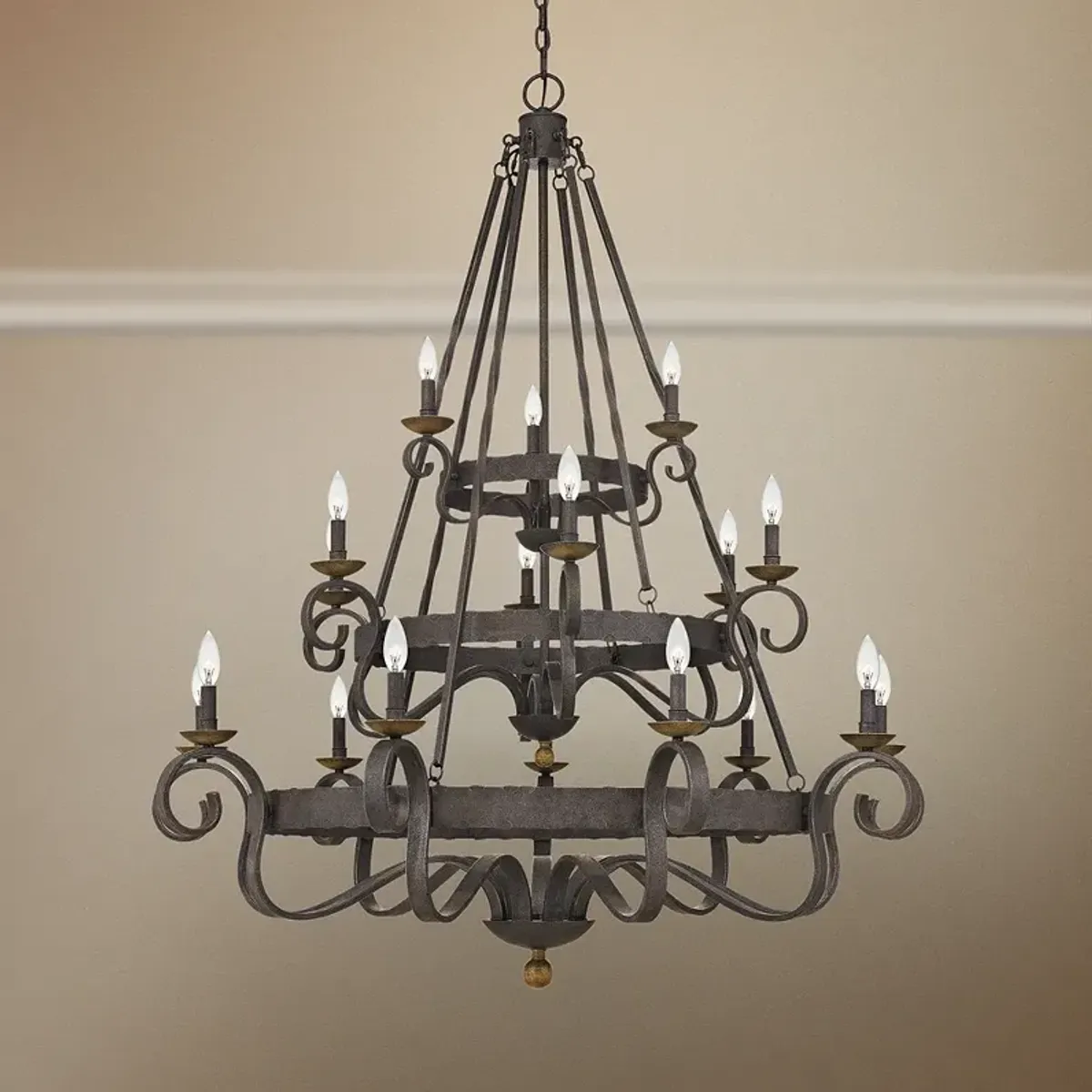 Quoizel Noble 48"W Rustic Black 18-Light 3-Tier Chandelier