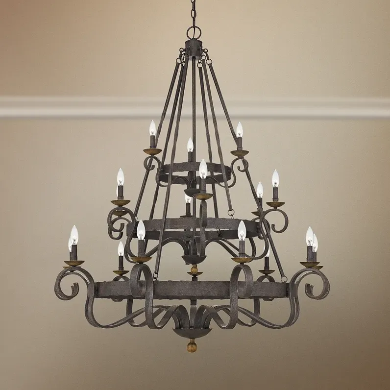 Quoizel Noble 48"W Rustic Black 18-Light 3-Tier Chandelier