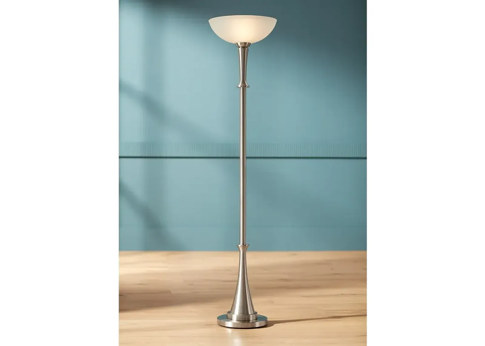 Possini Burbank 70" Brushed Nickel Torchiere Floor Lamp with Dimmer