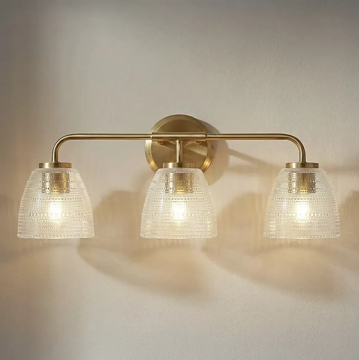 Possini Euro Sabrina 22" Wide Satin Brass and Glass 3-Light Bath Light