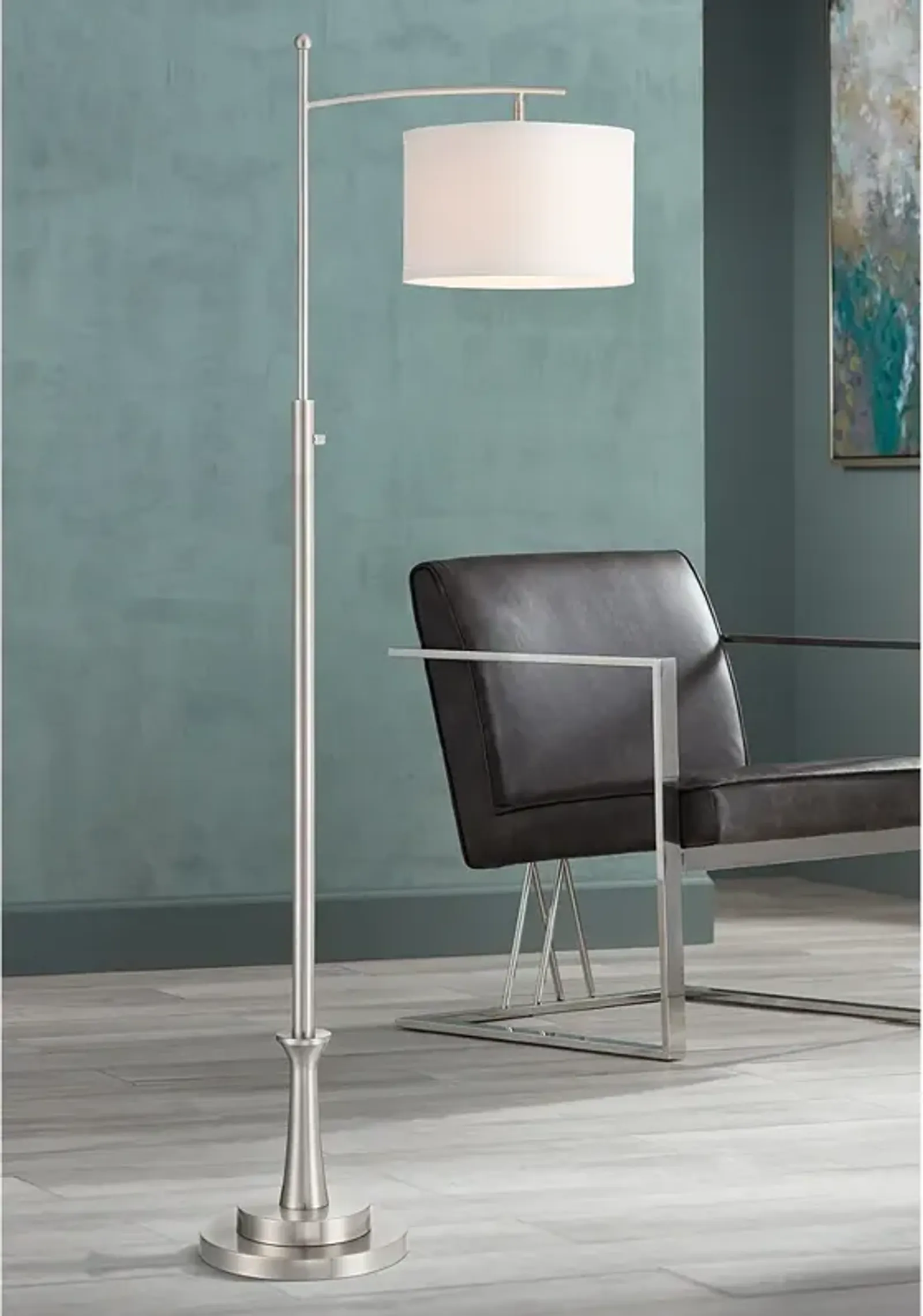 Possini Euro Burbank 64" Brushed Nickel Downbridge Floor Lamp