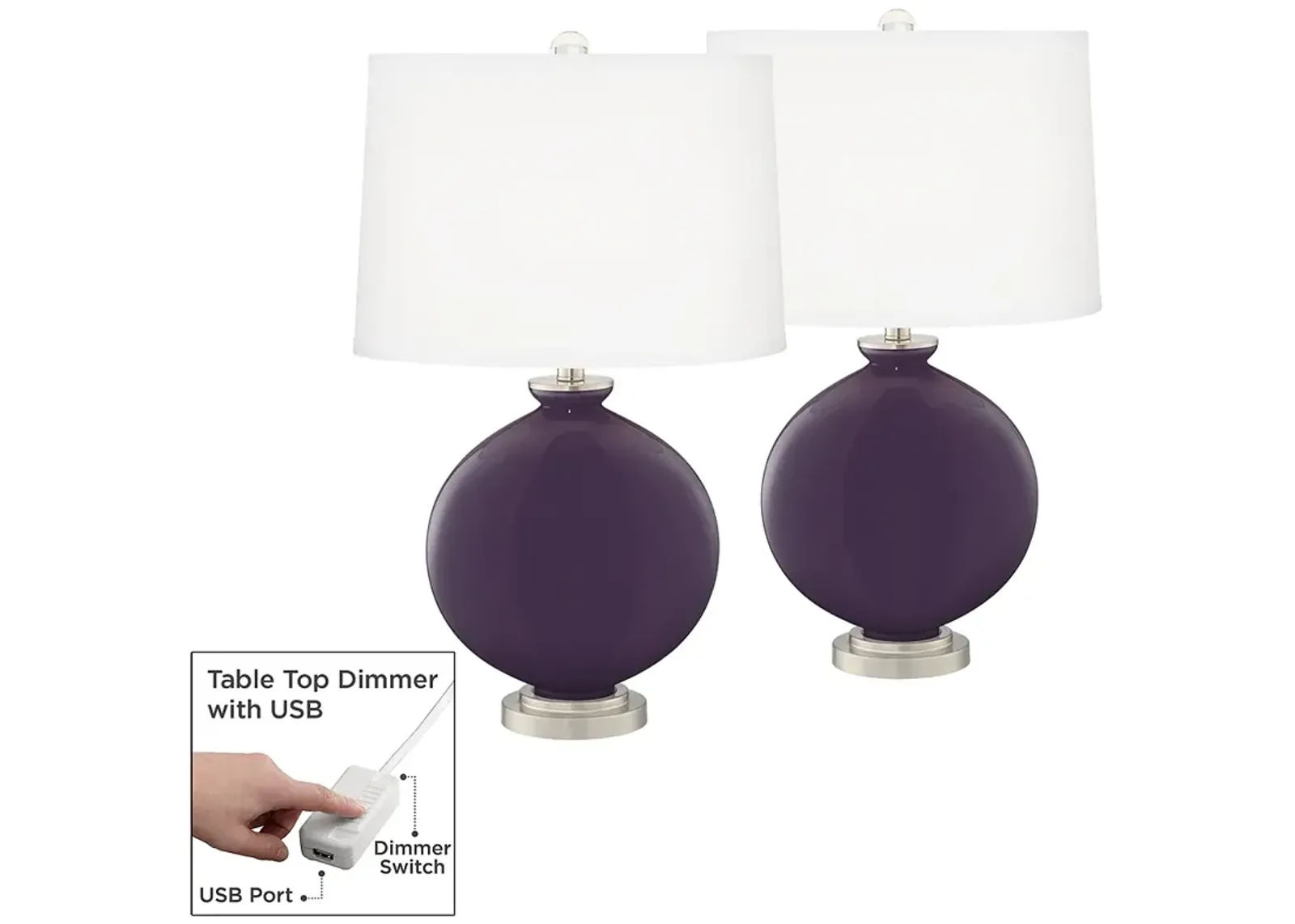 Quixotic Plum Carrie Table Lamp Set of 2 with Dimmers