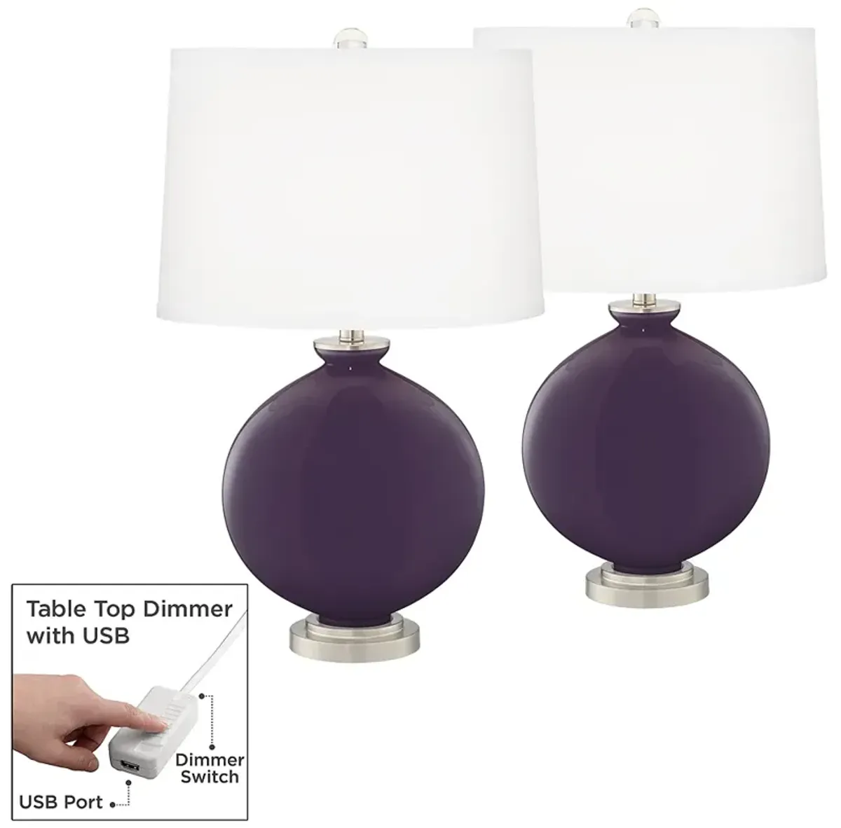 Quixotic Plum Carrie Table Lamp Set of 2 with Dimmers