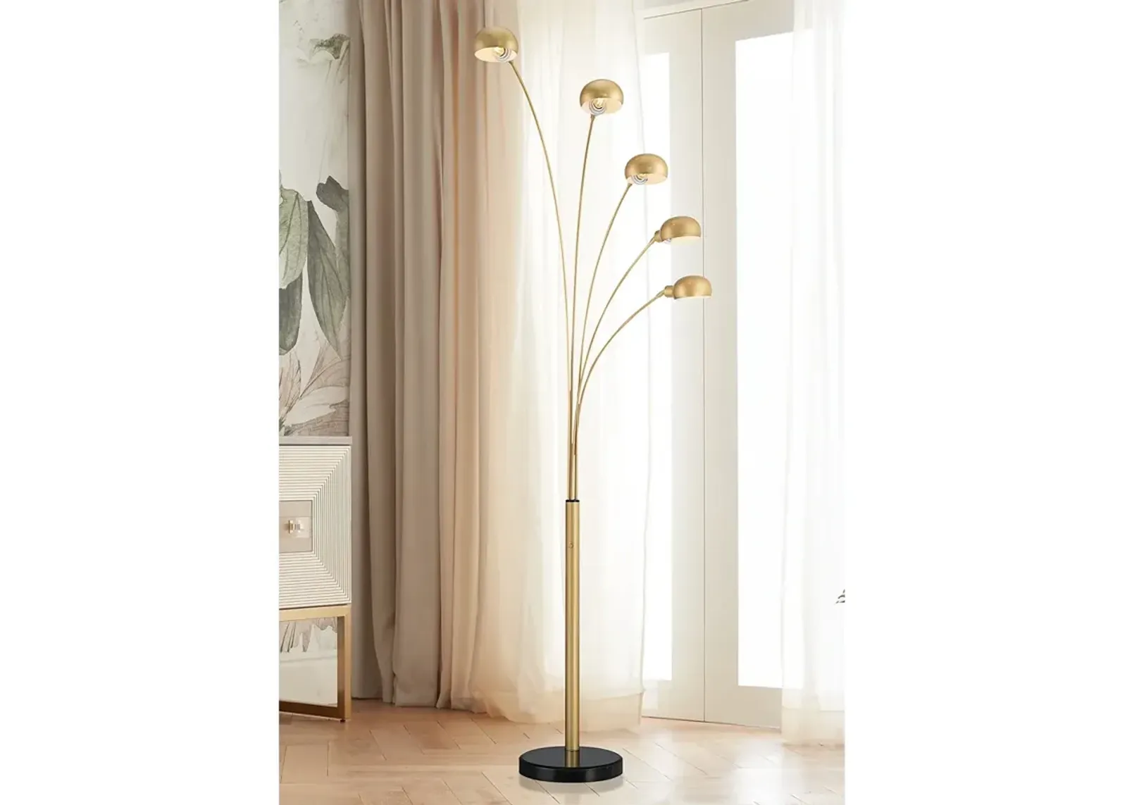 Possini Infini 78" 5-Light Marble Brushed Brass Modern Arc Floor Lamp