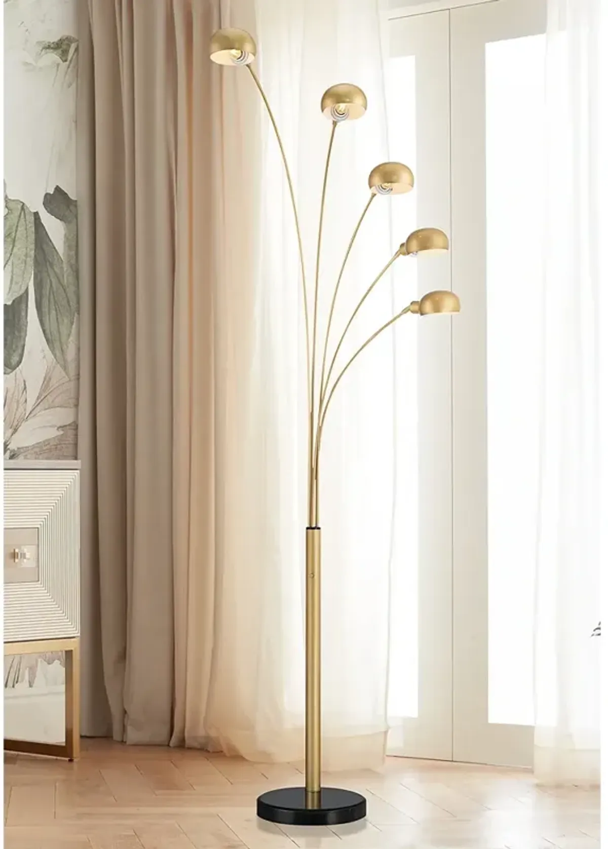 Possini Infini 78" 5-Light Marble Brushed Brass Modern Arc Floor Lamp