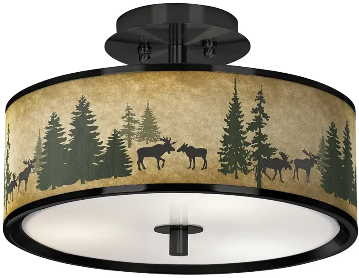 Moose Lodge Black 14" Wide Ceiling Light