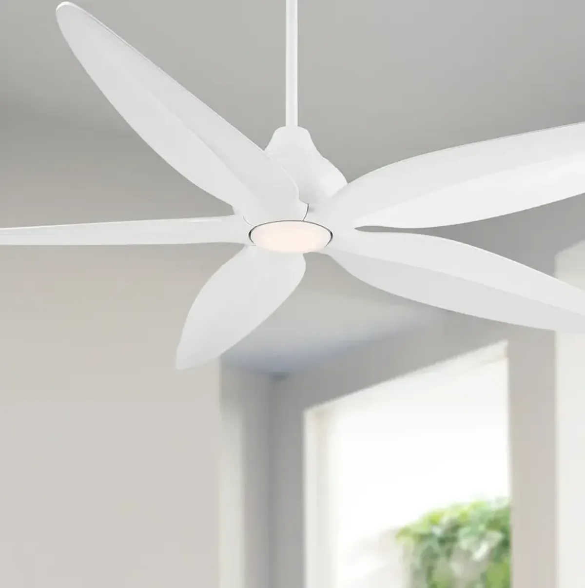 60" Casa Vieja Lotus Bay Matte White Damp LED Ceiling Fan with Remote