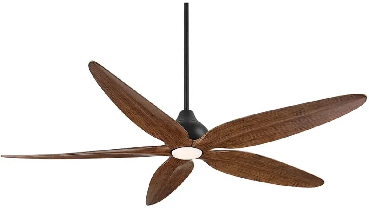 60" Casa Vieja Lotus Bay Black and Walnut Damp Remote LED Ceiling Fan