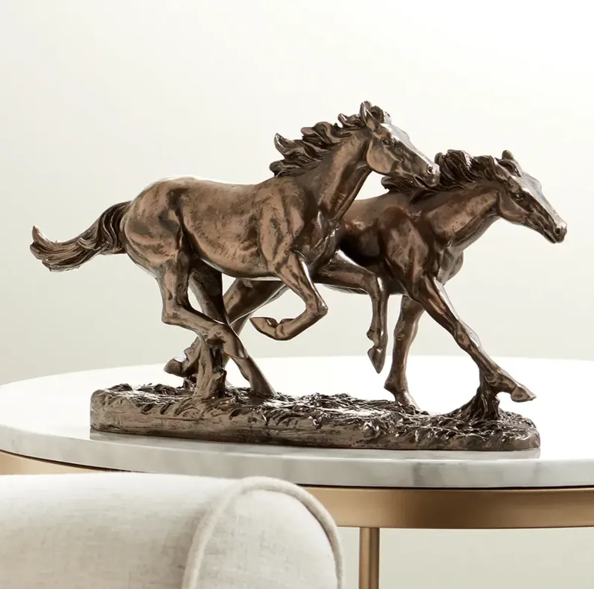 Kensington Hill Horses Running Wild 8 1/2" High Golden Bronze Statue