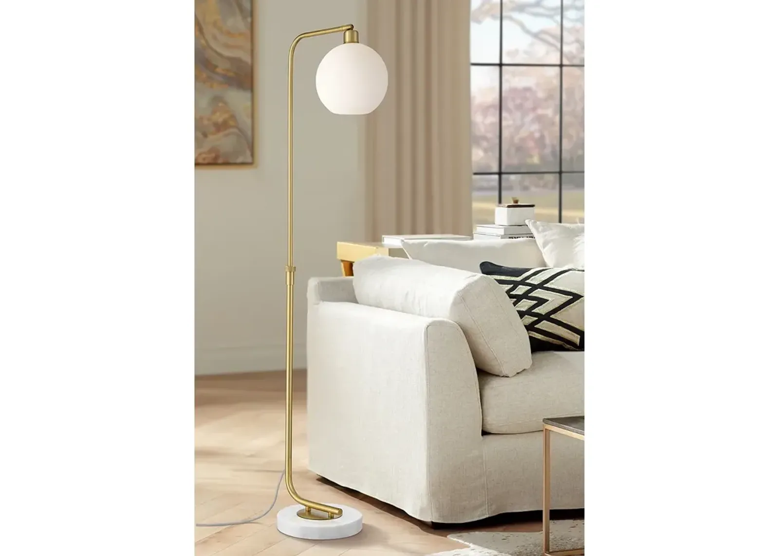 Possini Euro Casaba Adjustable Height Marble Base Chairside Arc Floor Lamp