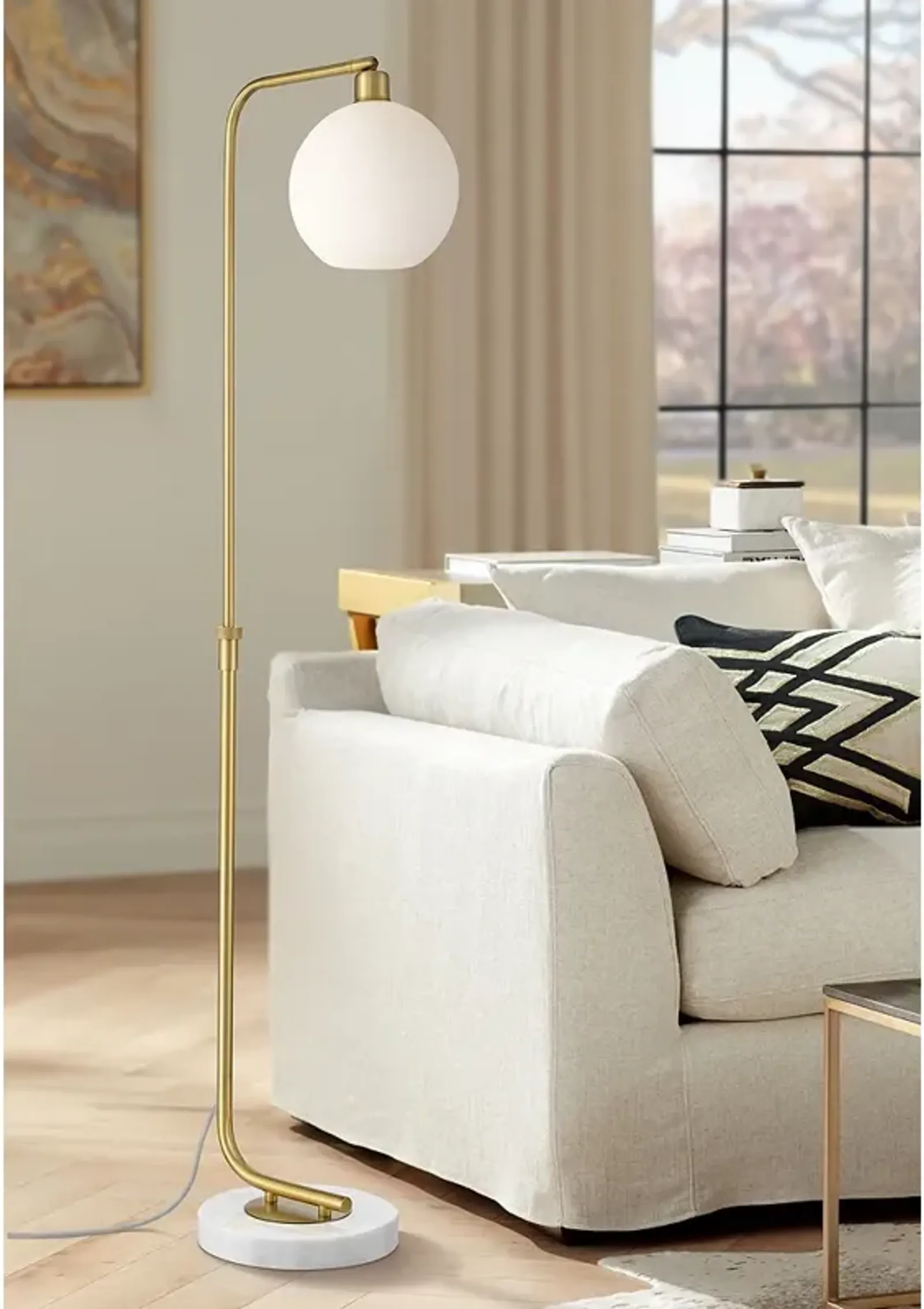 Possini Euro Casaba Adjustable Height Marble Base Chairside Arc Floor Lamp