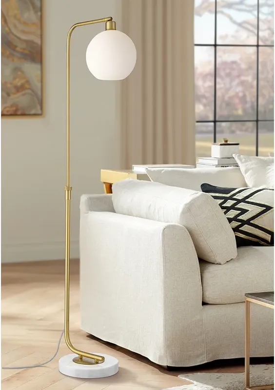 Possini Euro Casaba Adjustable Height Marble Base Chairside Arc Floor Lamp