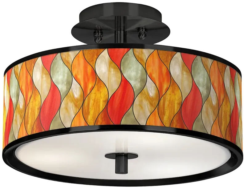 Flame Mosaic Black 14" Wide Ceiling Light