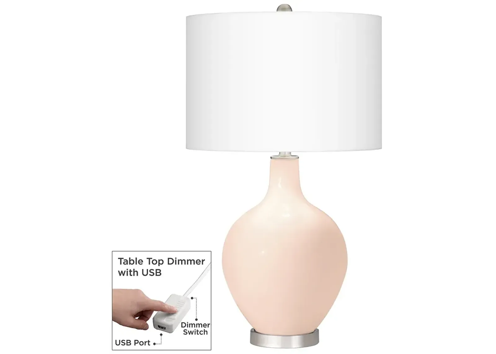 Color Plus Ovo 28 1/2" High Linen Pink Table Lamp with USB Dimmer