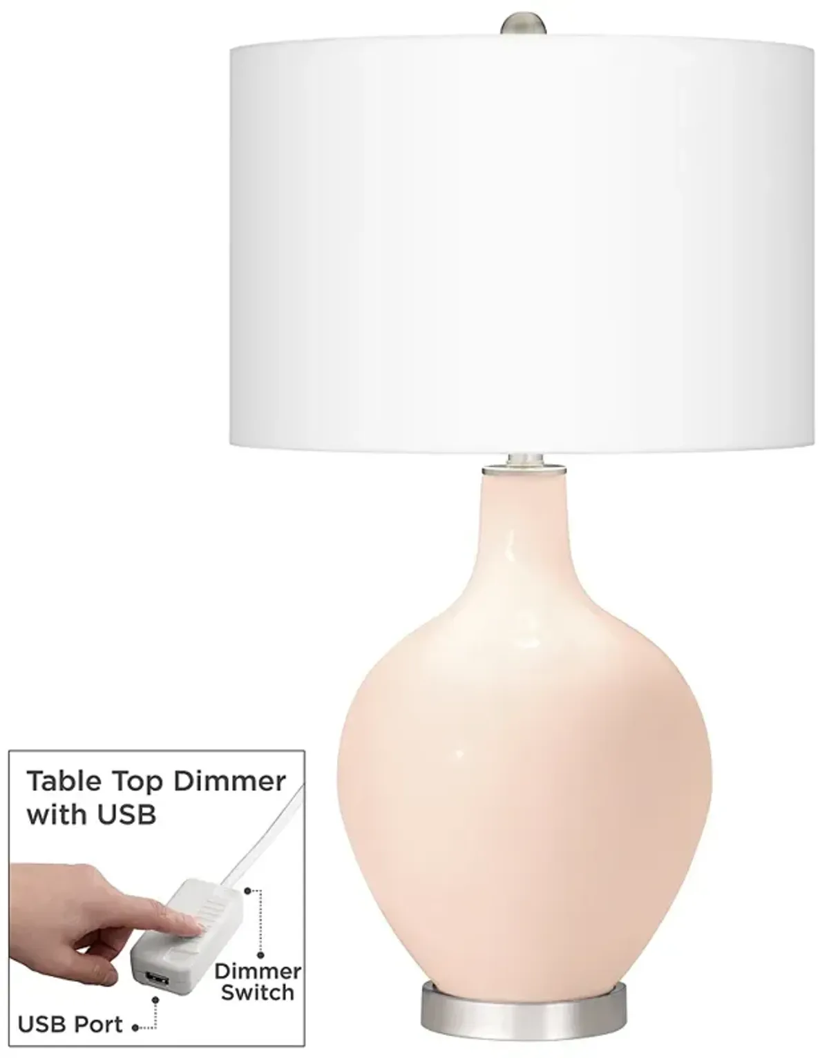 Color Plus Ovo 28 1/2" High Linen Pink Table Lamp with USB Dimmer