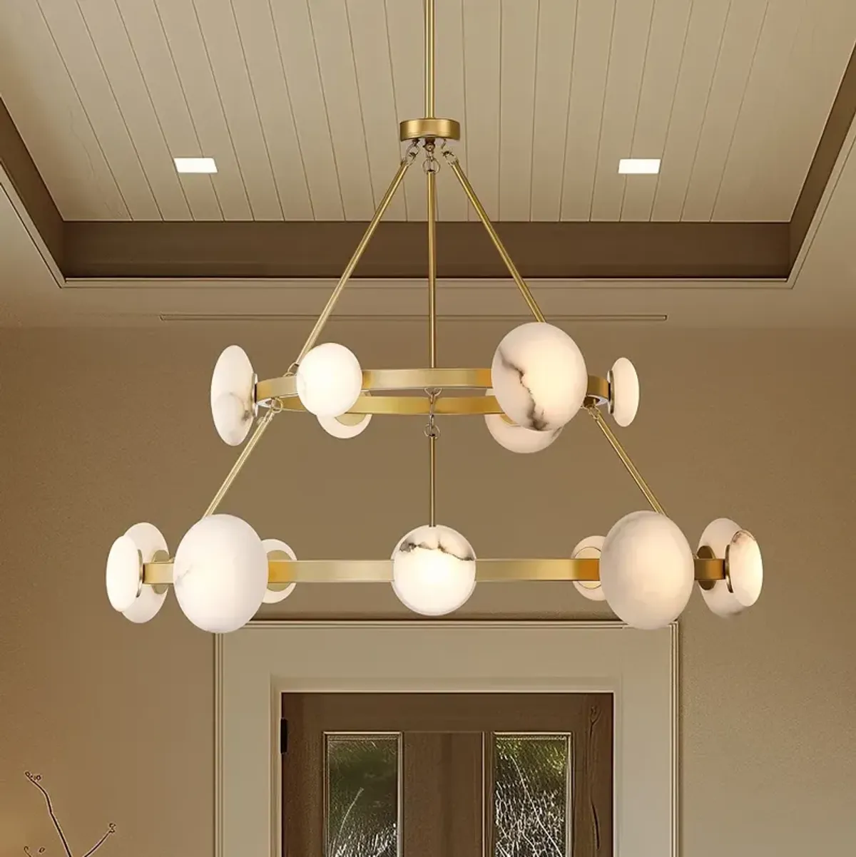 Minka Lavery Zill 1-Light LED 42-in Gold Chandelier with Alabaster Shades